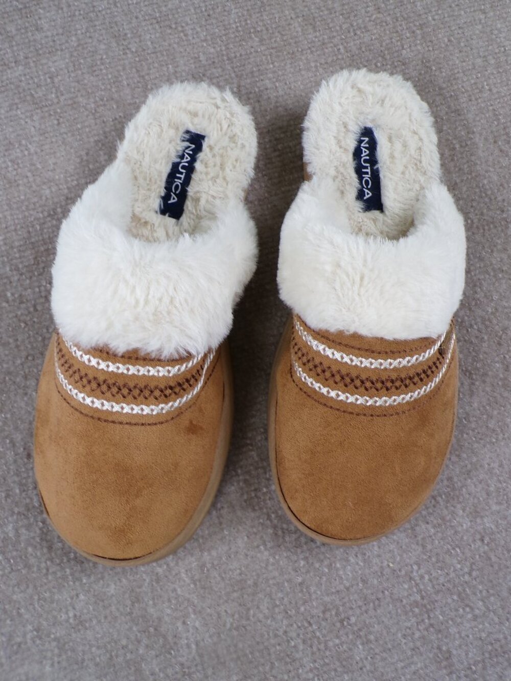 Nautica Faux Fur Micro-Suede Mule Slippers | Men’s Medium | Brown Cozy - Picture 5 of 11